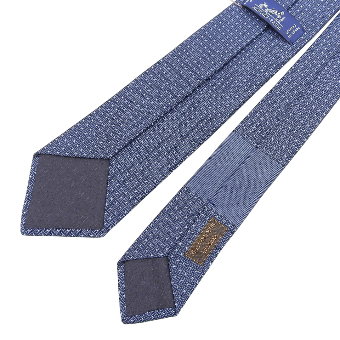 Pristine HERMES tie H deco Navy silk mens 339354T