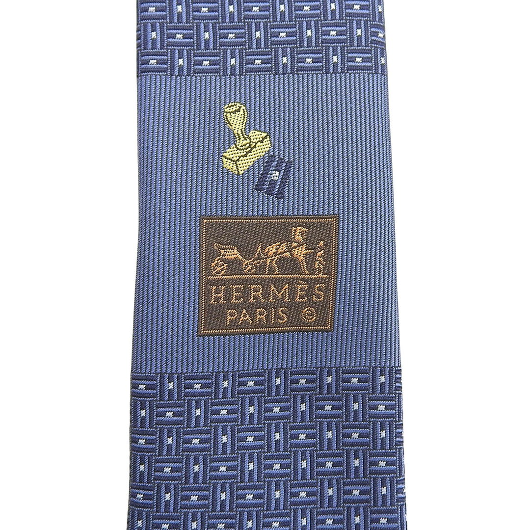 Pristine HERMES tie H deco Navy silk mens 339354T
