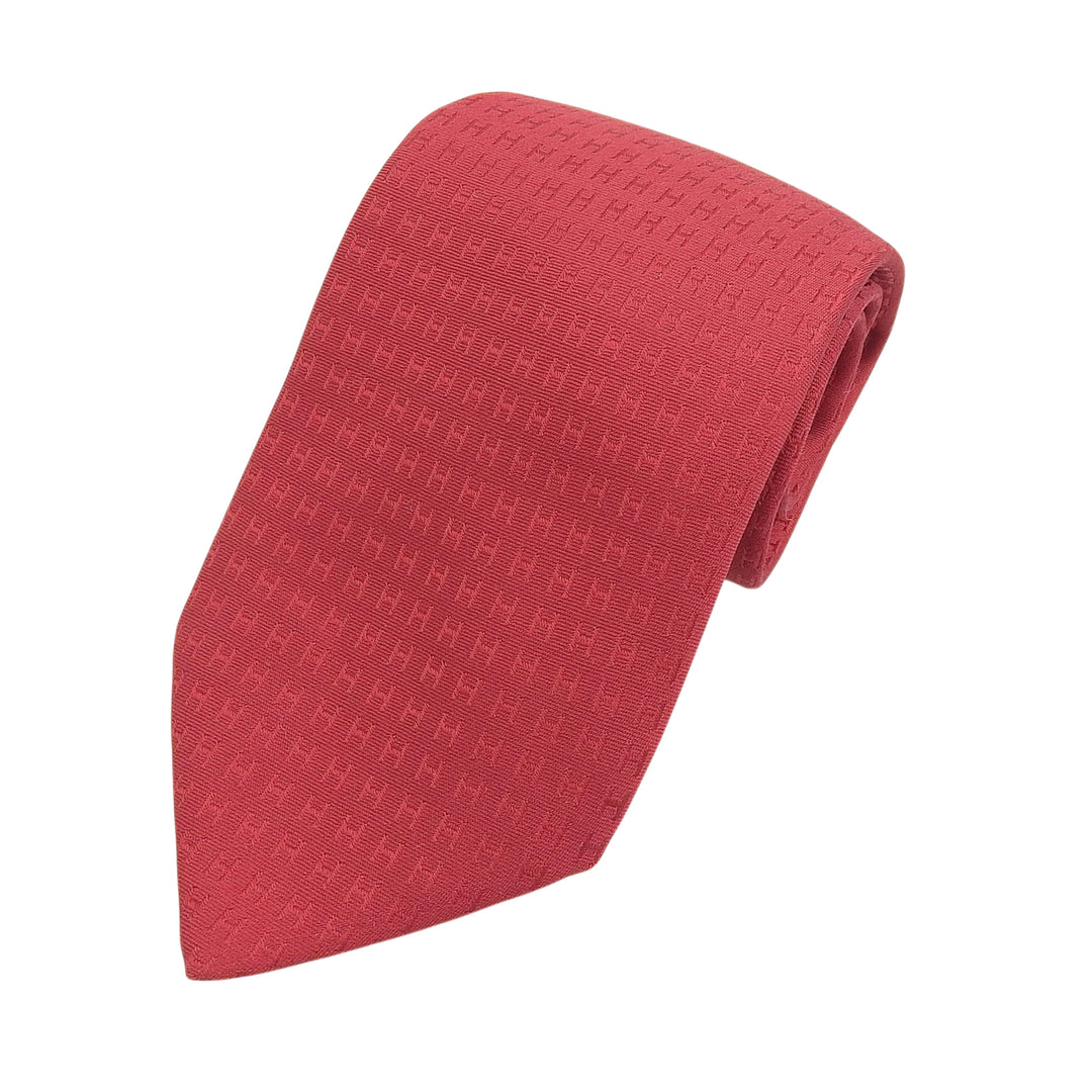 Excellent HERMES tie H-patterned silk twill tie Red silk mens