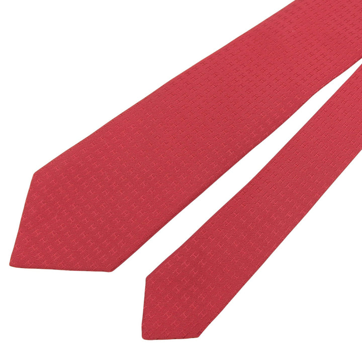 Excellent HERMES tie H-patterned silk twill tie Red silk mens