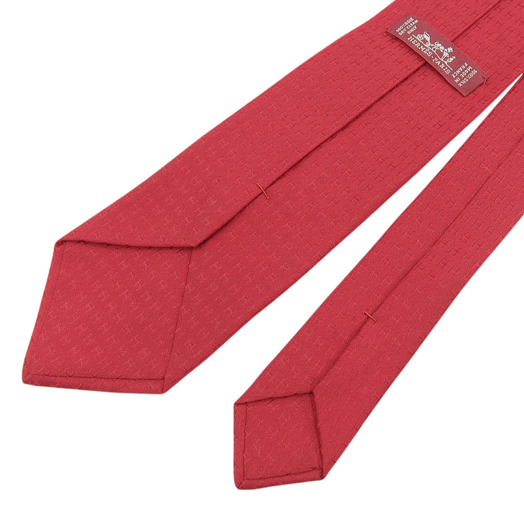 Excellent HERMES tie H-patterned silk twill tie Red silk mens