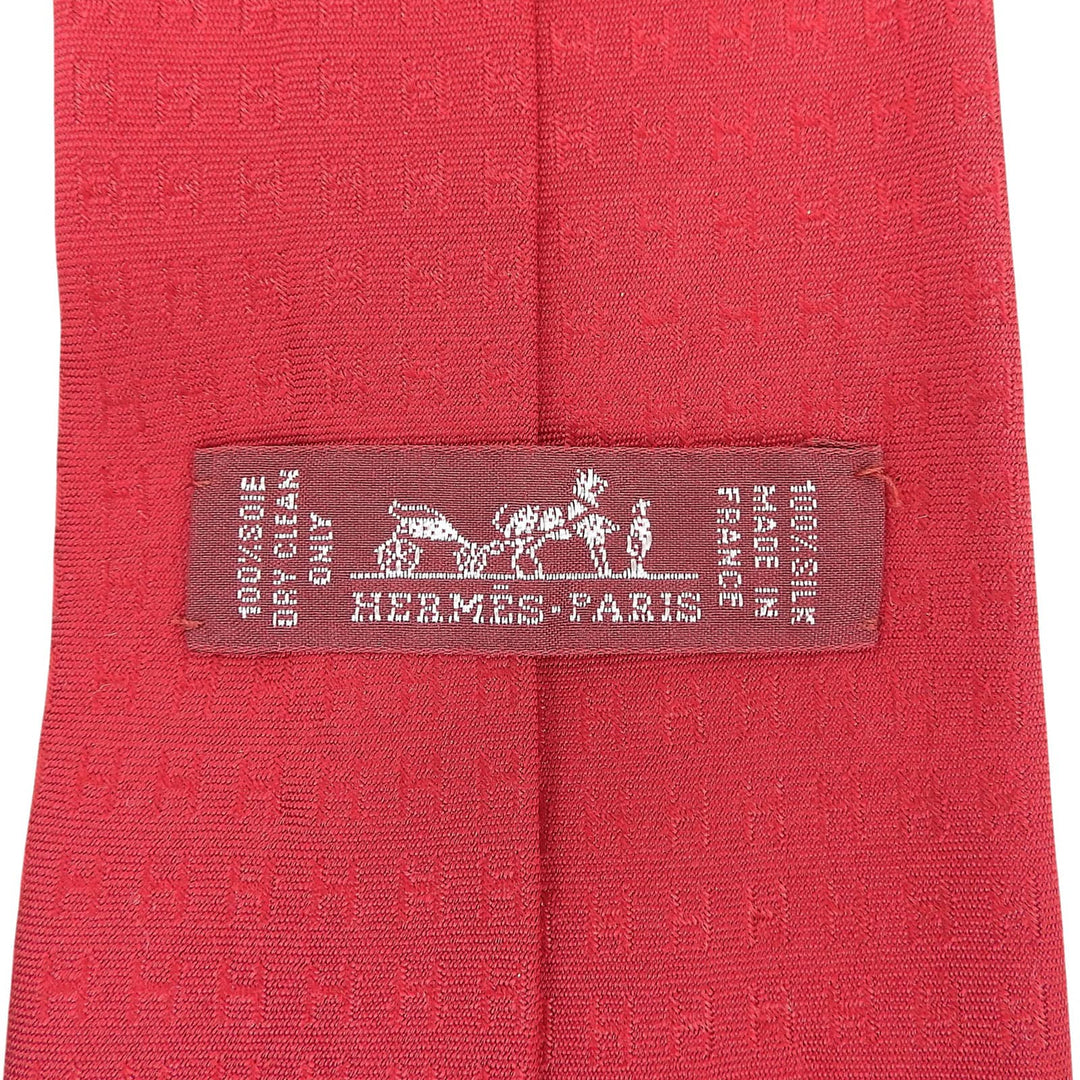 Excellent HERMES tie H-patterned silk twill tie Red silk mens