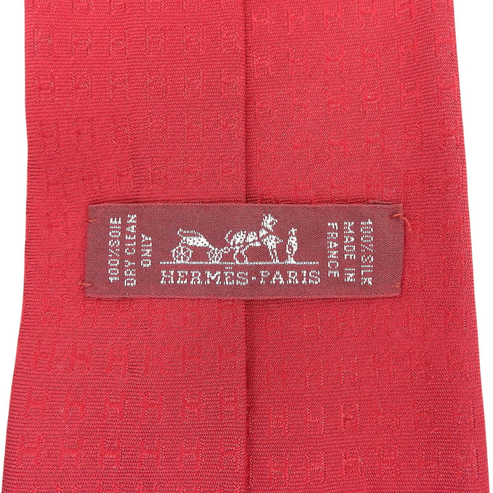 Excellent HERMES tie H-patterned silk twill tie Red silk mens