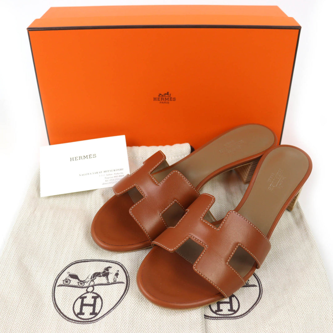 Pristine HERMES Mule Oazis sandals H design gold leather Women 36 071002Z