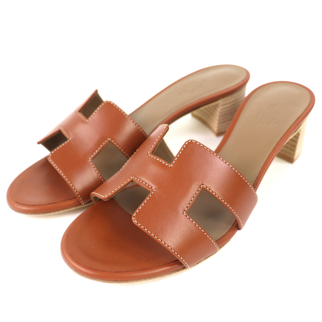 Pristine HERMES Mule Oazis sandals H design gold leather Women 36 071002Z