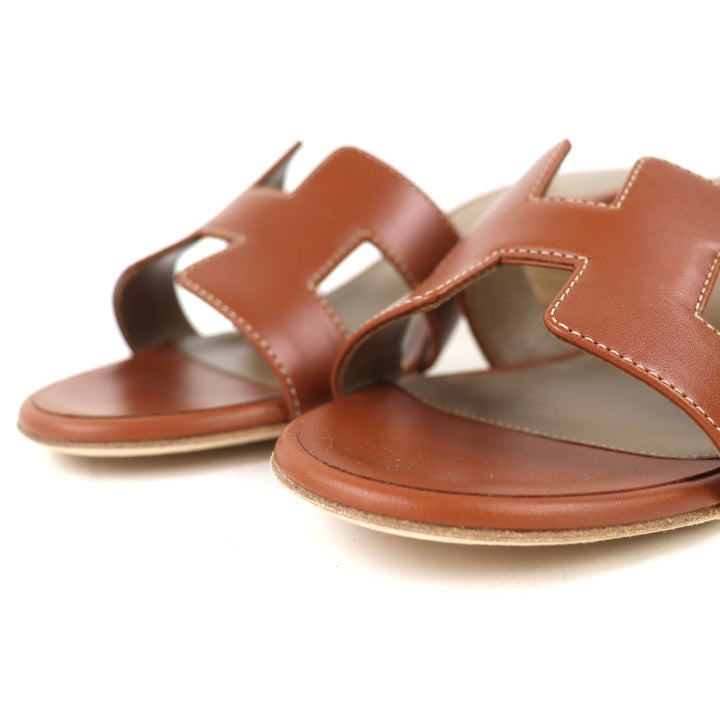 Pristine HERMES Mule Oazis sandals H design gold leather Women 36 071002Z