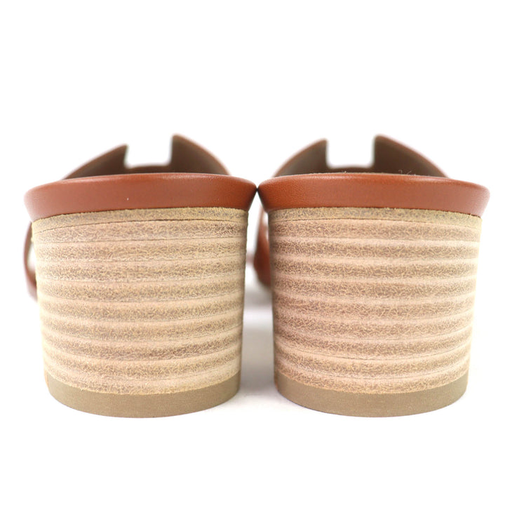 Pristine HERMES Mule Oazis sandals H design gold leather Women 36 071002Z