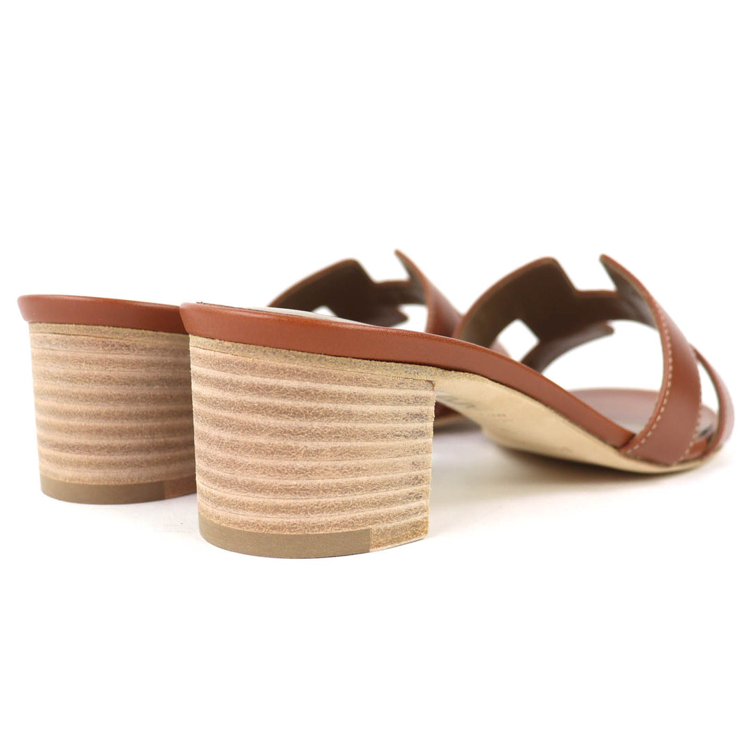 Pristine HERMES Mule Oazis sandals H design gold leather Women 36 071002Z