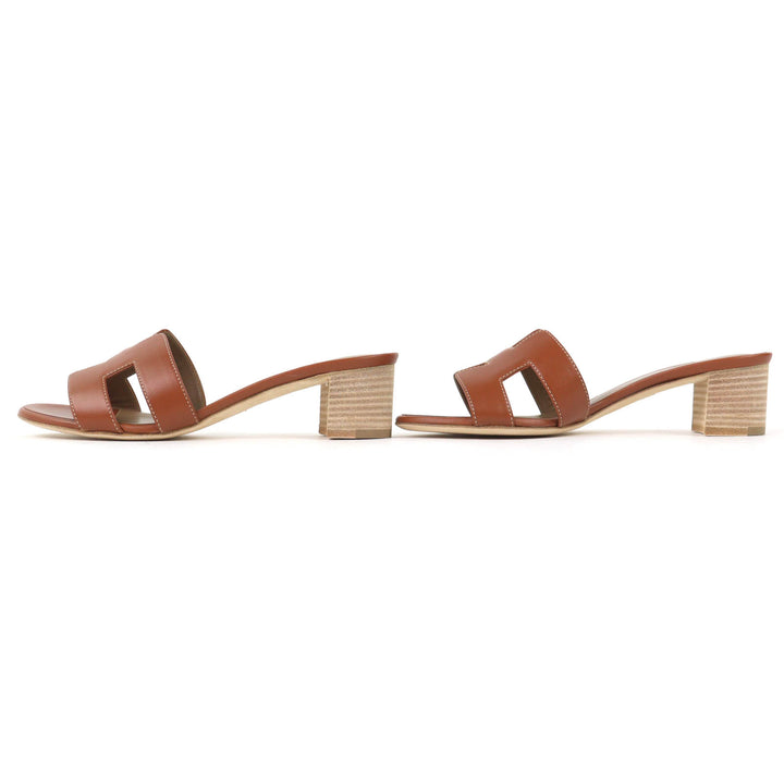Pristine HERMES Mule Oazis sandals H design gold leather Women 36 071002Z