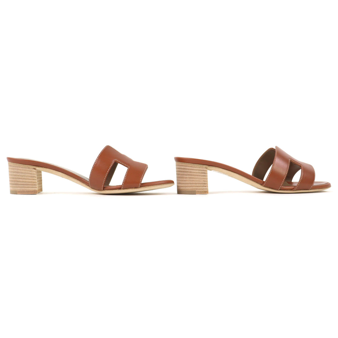 Pristine HERMES Mule Oazis sandals H design gold leather Women 36 071002Z