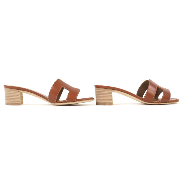 Pristine HERMES Mule Oazis sandals H design gold leather Women 36 071002Z
