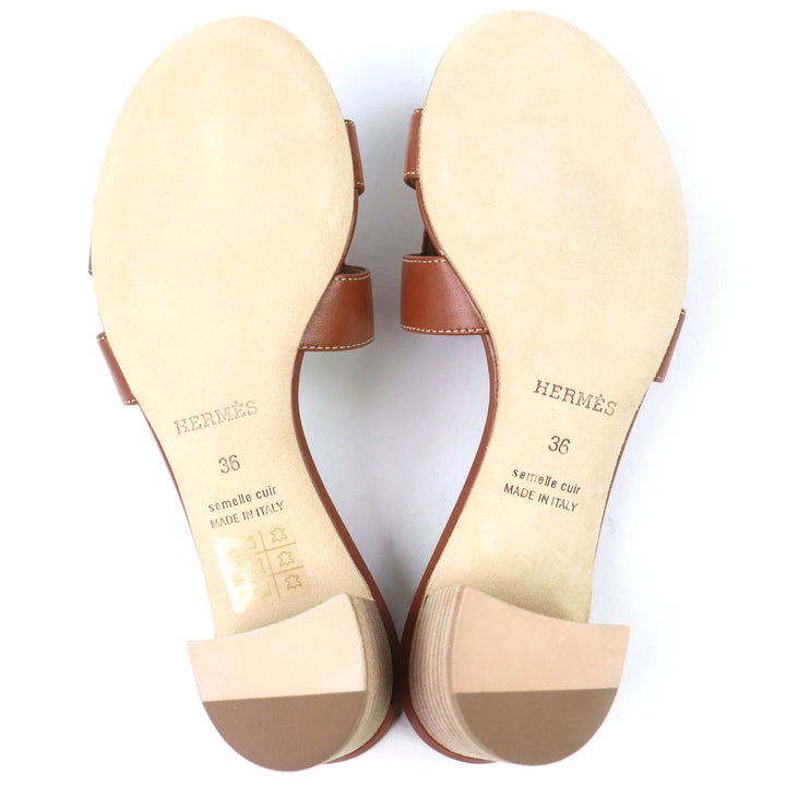Pristine HERMES Mule Oazis sandals H design gold leather Women 36 071002Z