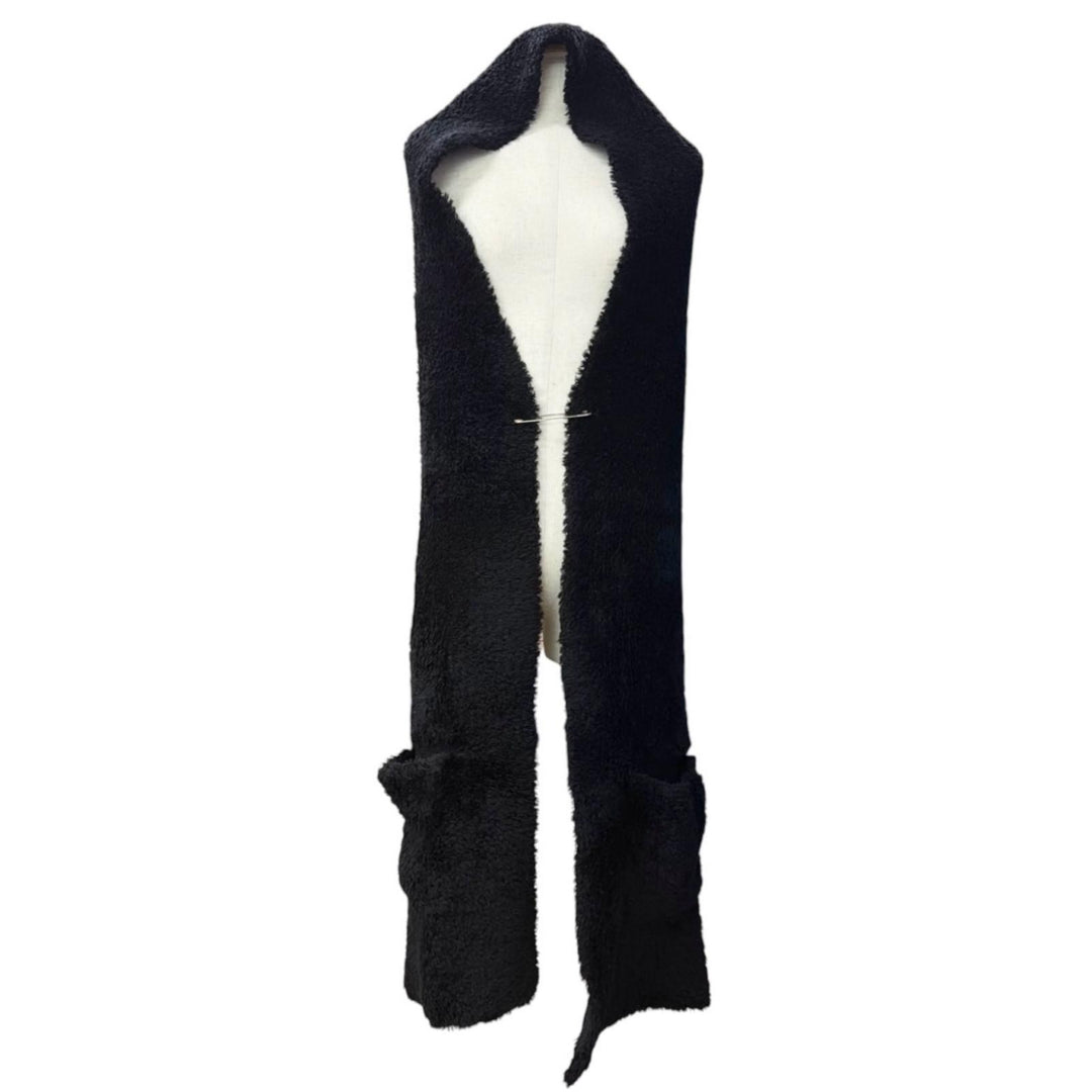 Excellent COMME des GARCONS Scarf Boa Stole black wool mens JL-N010