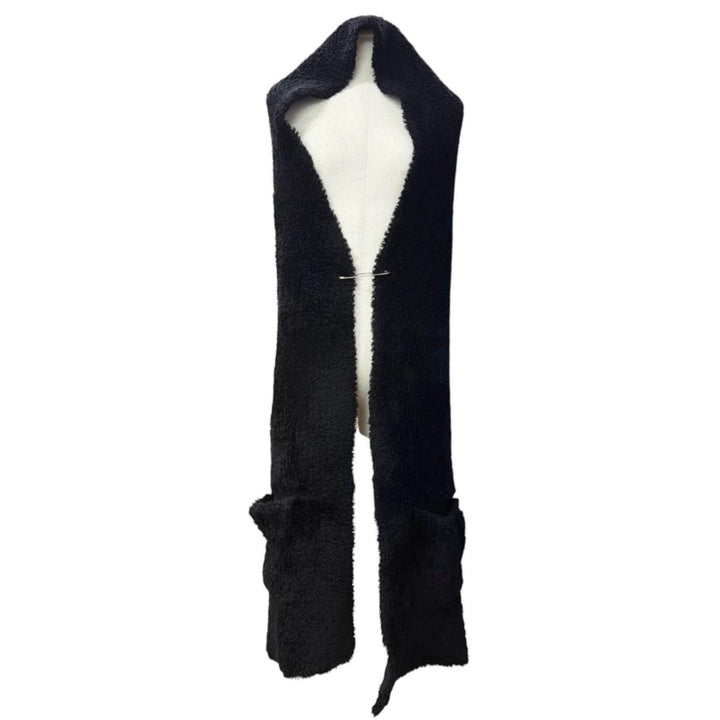 Excellent COMME des GARCONS Scarf Boa Stole black wool mens JL-N010