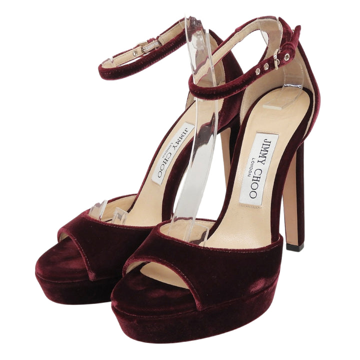 Pristine JIMMY CHOO Sandals PATTIE130 Bordeaux velvet Women 36