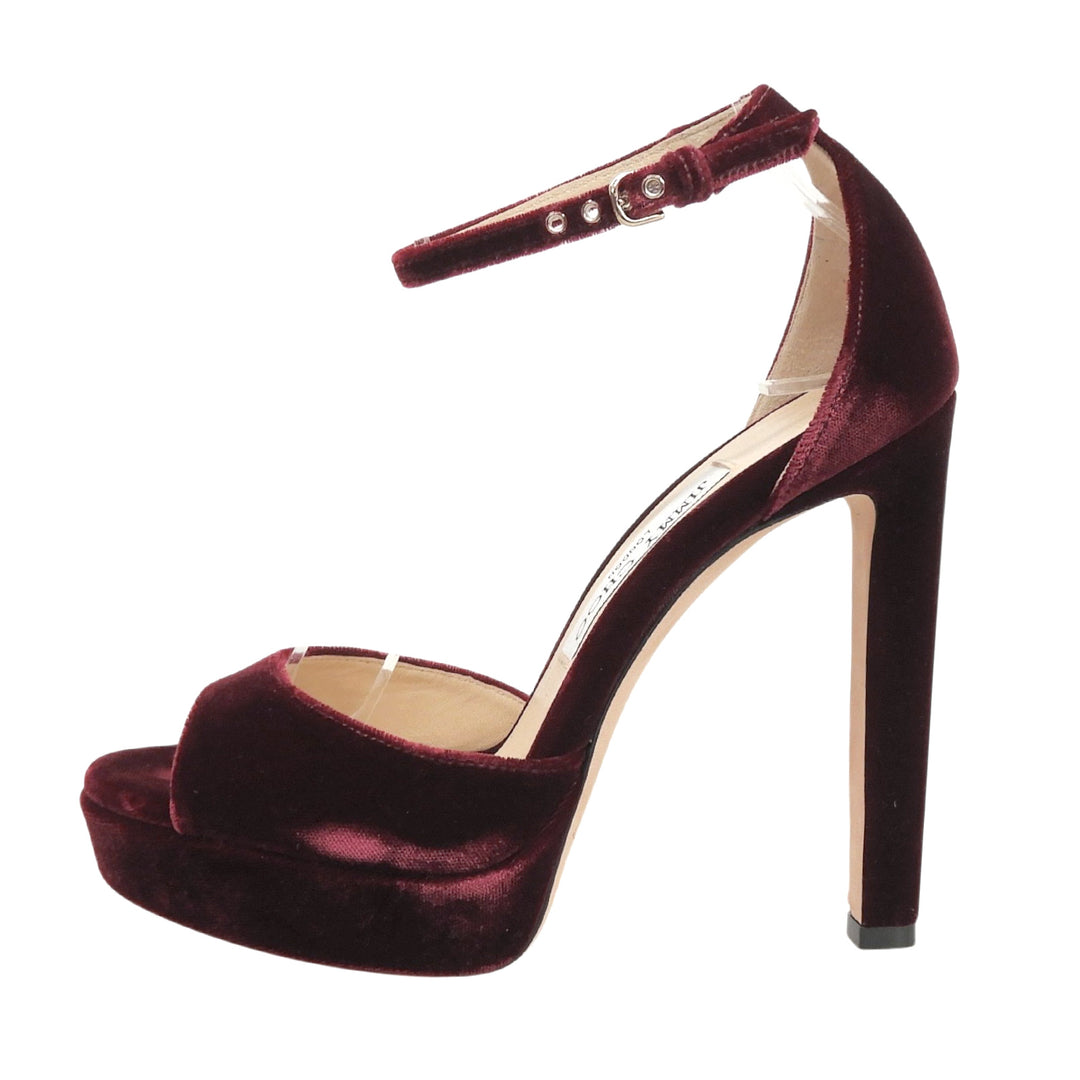 Pristine JIMMY CHOO Sandals PATTIE130 Bordeaux velvet Women 36