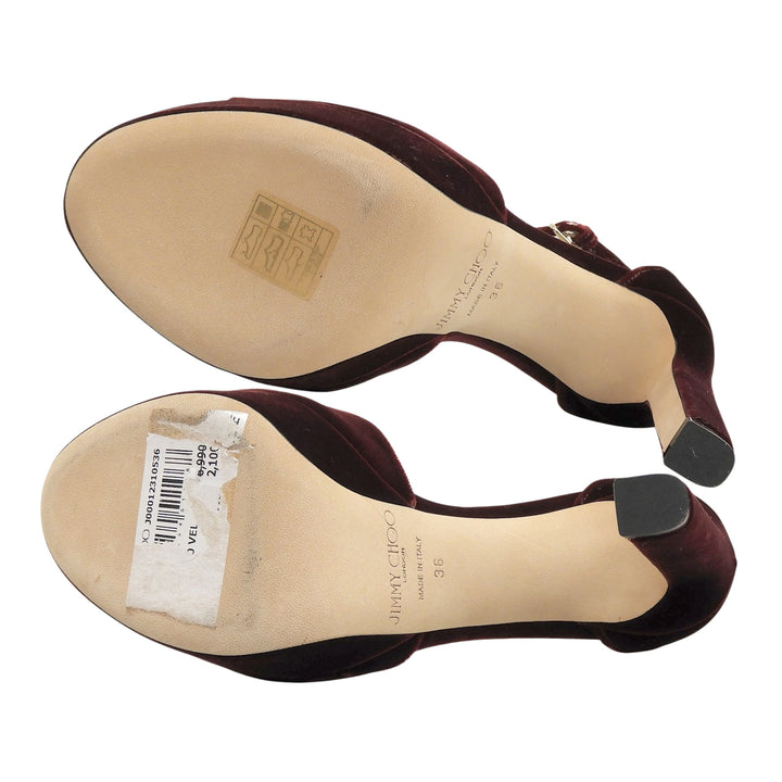 Pristine JIMMY CHOO Sandals PATTIE130 Bordeaux velvet Women 36