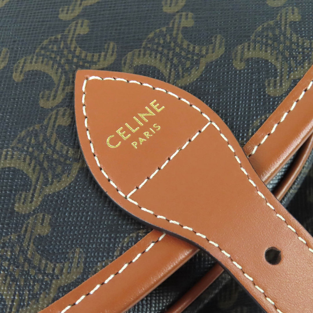 Excellent CELINE Shoulder Bag Medium Folco Tan Triomphe canvas Women 19150