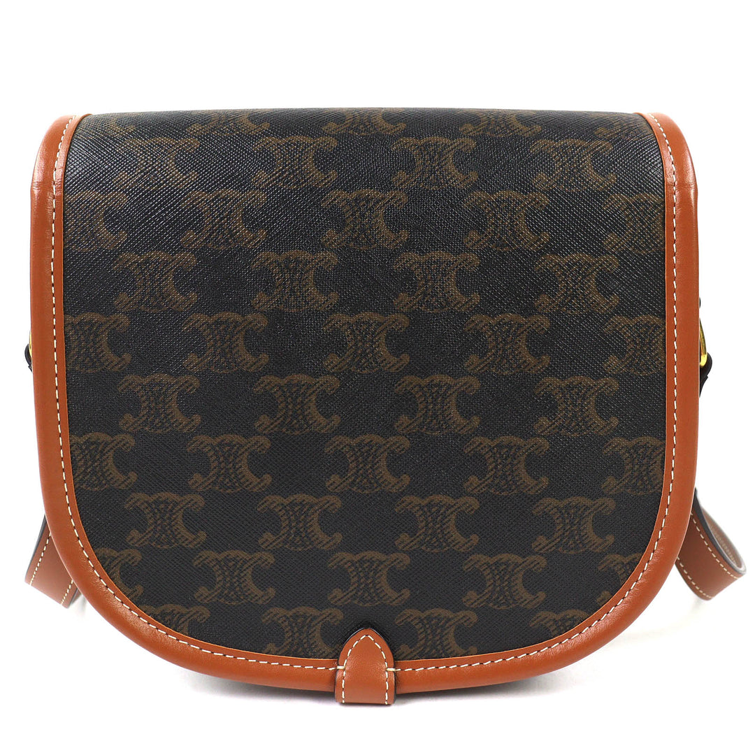 Excellent CELINE Shoulder Bag Medium Folco Tan Triomphe canvas Women 19150