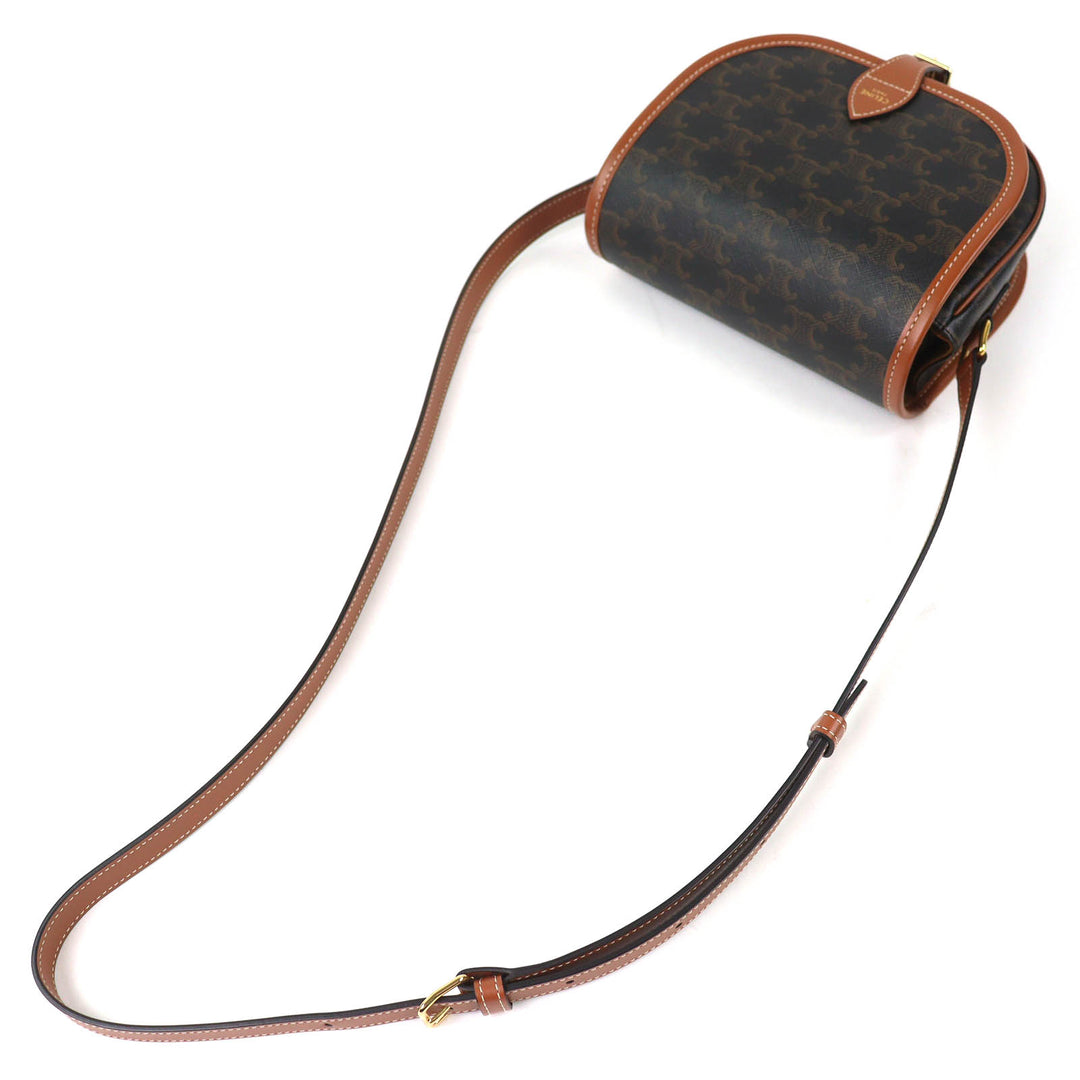 Excellent CELINE Shoulder Bag Medium Folco Tan Triomphe canvas Women 19150