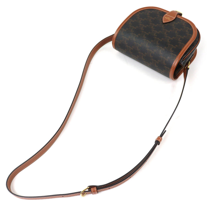 Excellent CELINE Shoulder Bag Medium Folco Tan Triomphe canvas Women 19150
