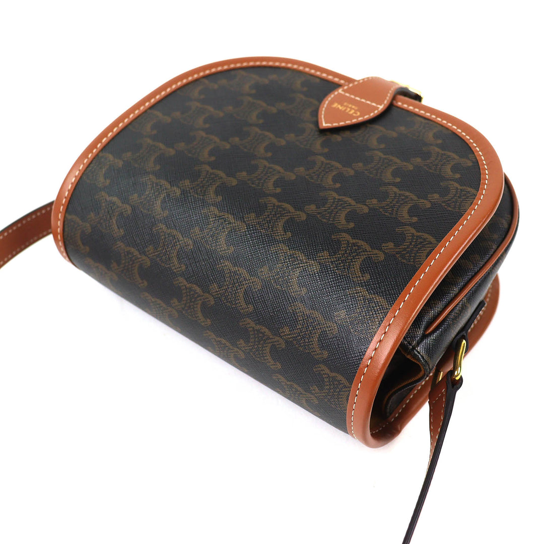 Excellent CELINE Shoulder Bag Medium Folco Tan Triomphe canvas Women 19150