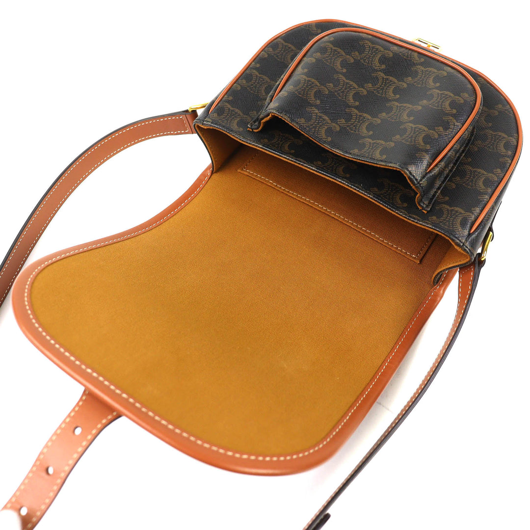 Excellent CELINE Shoulder Bag Medium Folco Tan Triomphe canvas Women 19150