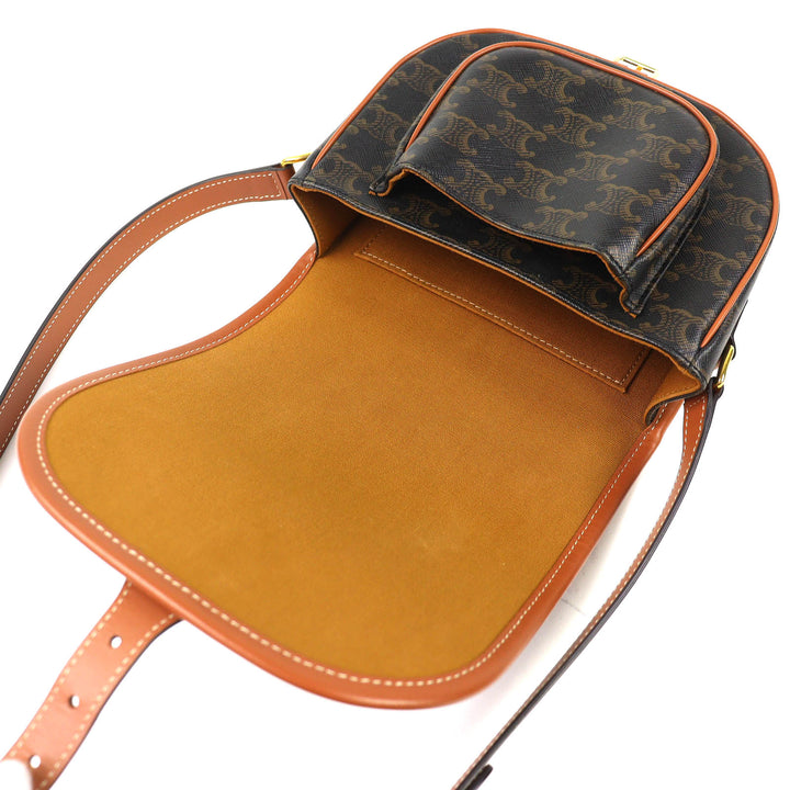 Excellent CELINE Shoulder Bag Medium Folco Tan Triomphe canvas Women 19150