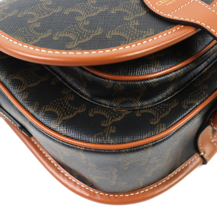 Excellent CELINE Shoulder Bag Medium Folco Tan Triomphe canvas Women 19150