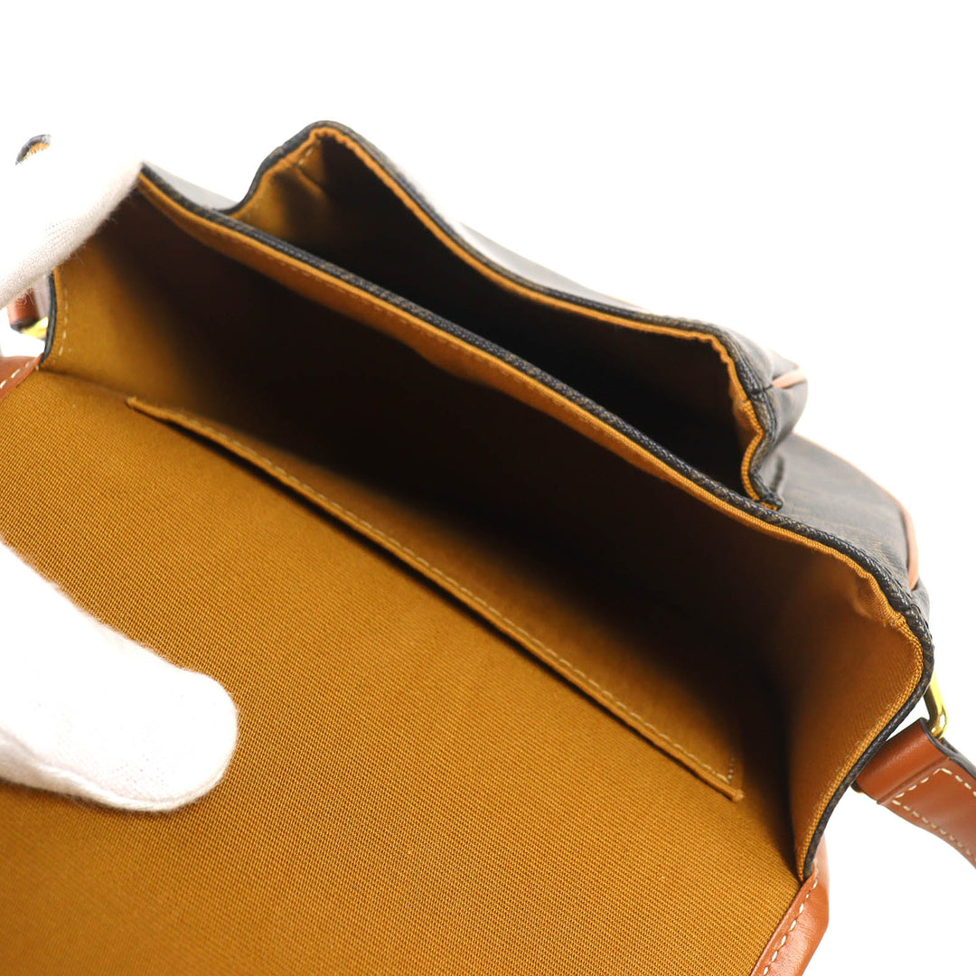 Excellent CELINE Shoulder Bag Medium Folco Tan Triomphe canvas Women 19150