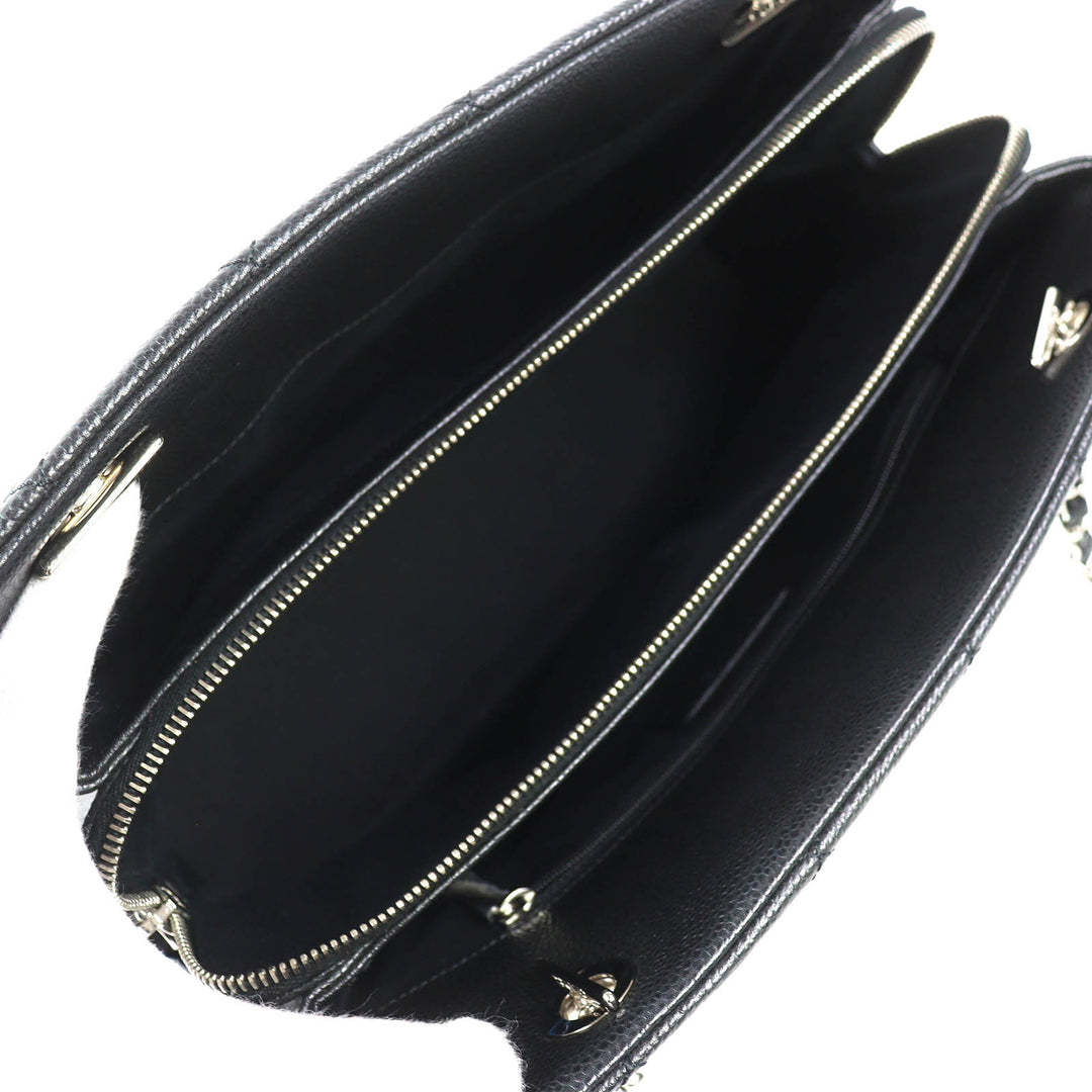 Excellent CHANEL Tote Bag COCO Mark Matrasse Chain black Caviar skin A67294