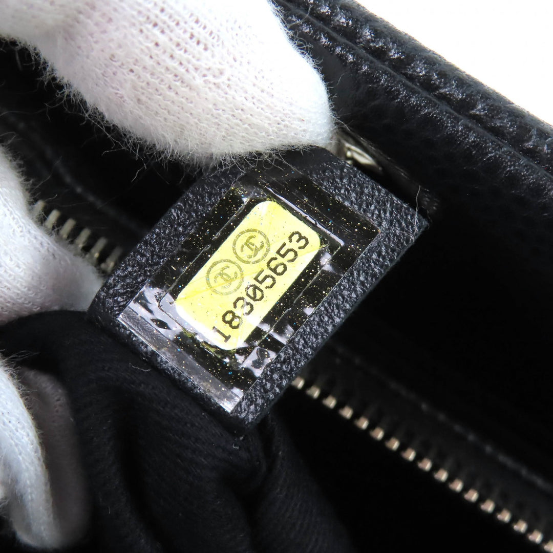 Excellent CHANEL Tote Bag COCO Mark Matrasse Chain black Caviar skin A67294