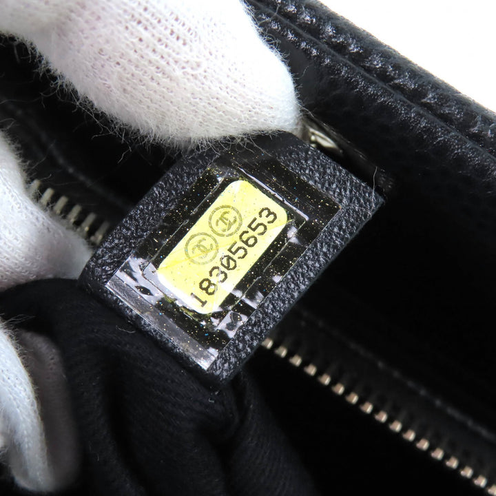 Excellent CHANEL Tote Bag COCO Mark Matrasse Chain black Caviar skin A67294