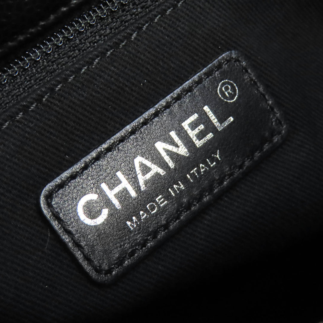Excellent CHANEL Tote Bag COCO Mark Matrasse Chain black Caviar skin A67294