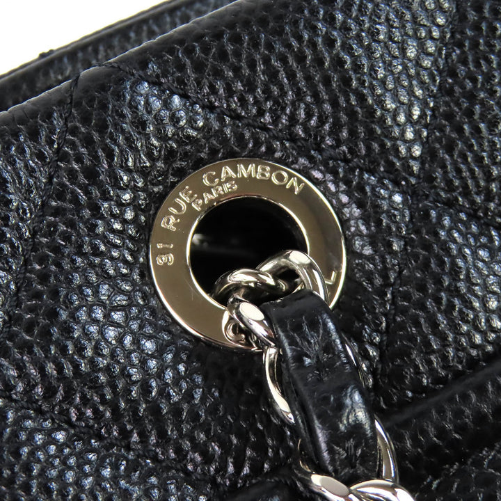 Excellent CHANEL Tote Bag COCO Mark Matrasse Chain black Caviar skin A67294