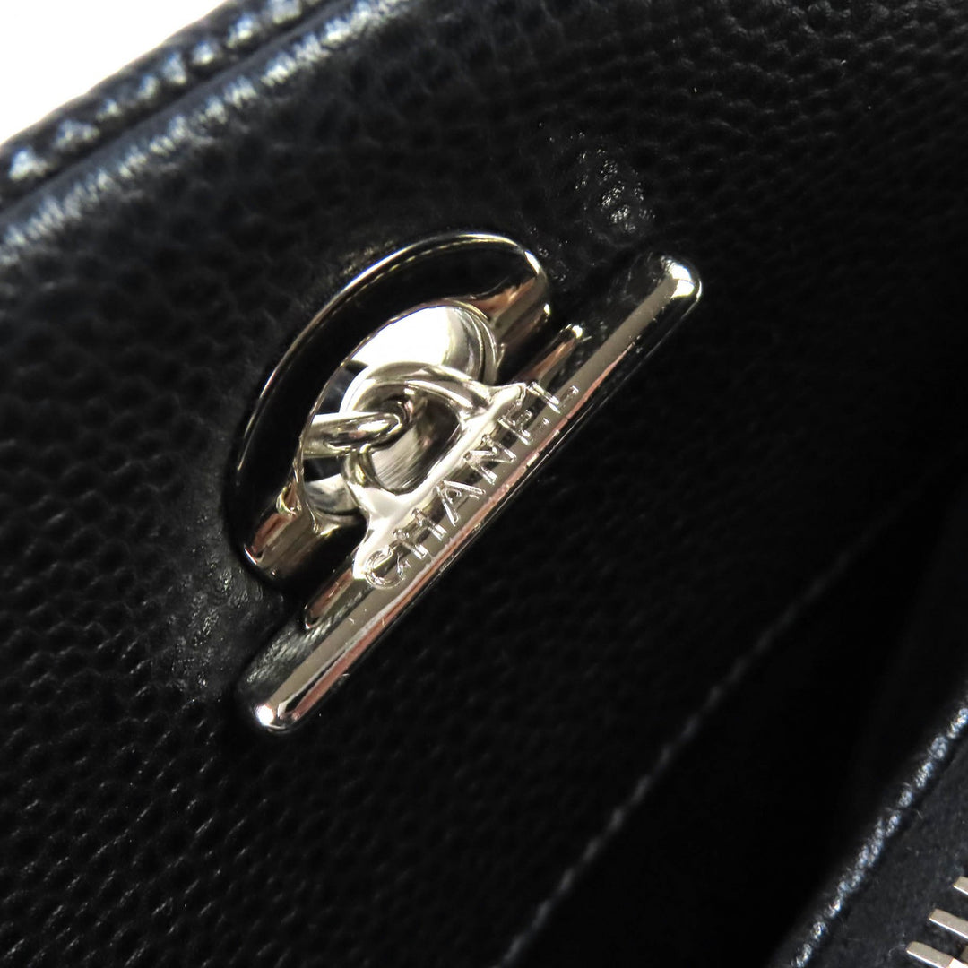 Excellent CHANEL Tote Bag COCO Mark Matrasse Chain black Caviar skin A67294