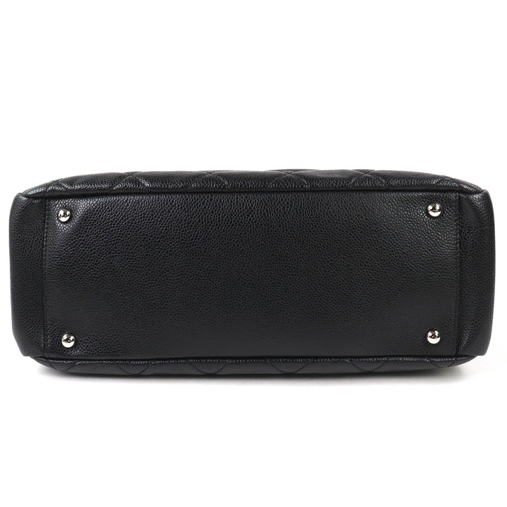 Excellent CHANEL Tote Bag COCO Mark Matrasse Chain black Caviar skin A67294