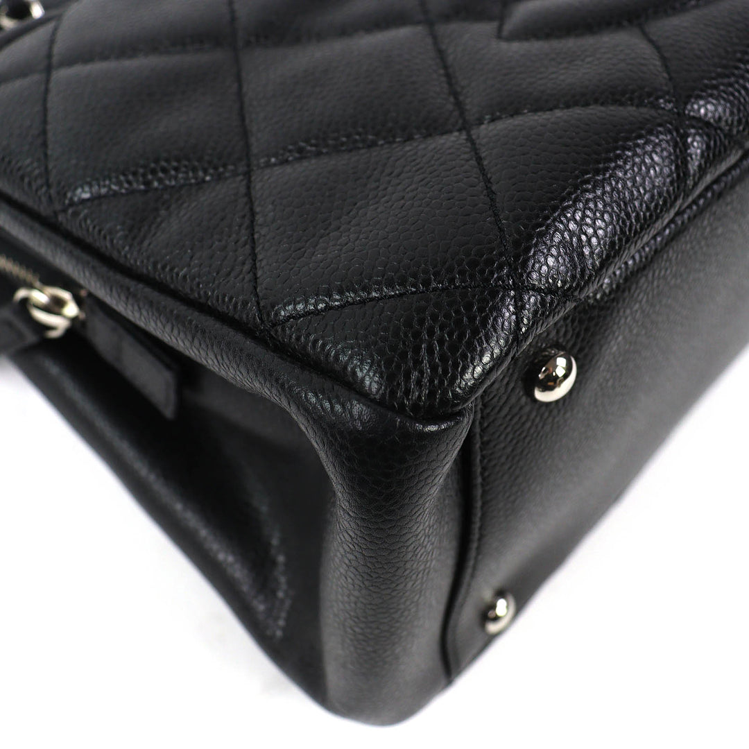 Excellent CHANEL Tote Bag COCO Mark Matrasse Chain black Caviar skin A67294