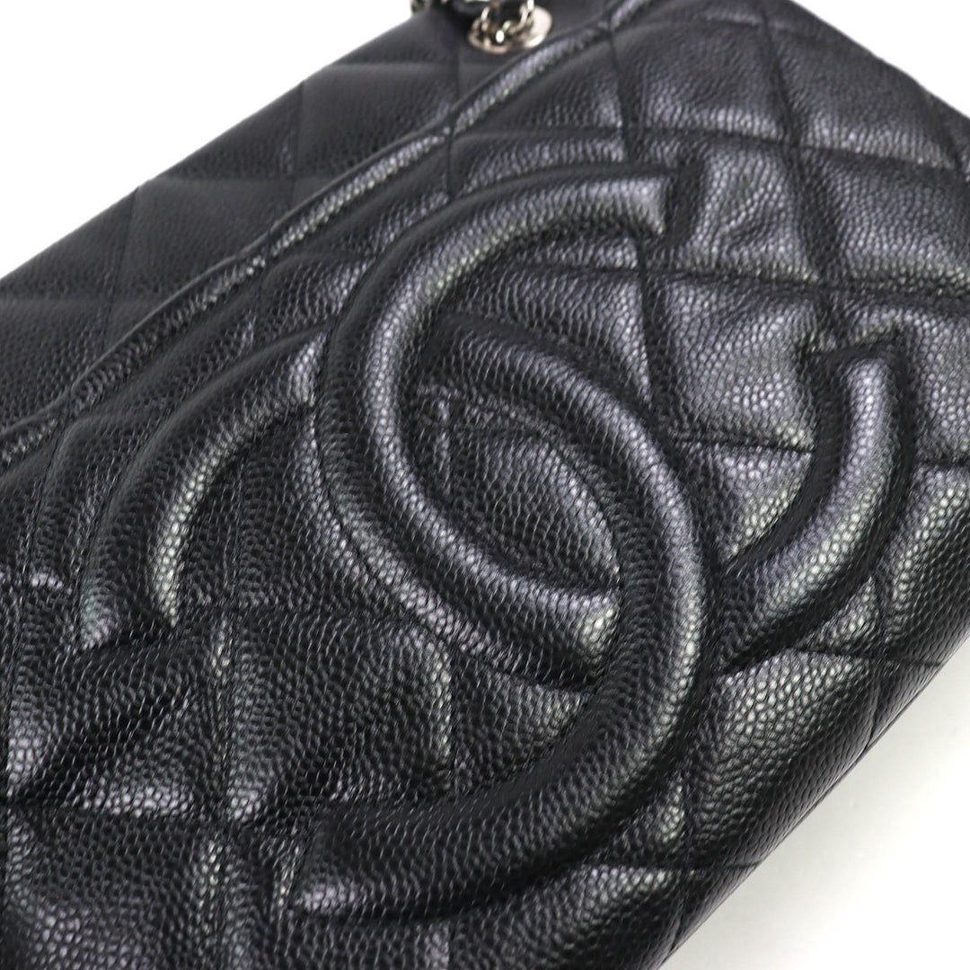 Excellent CHANEL Tote Bag COCO Mark Matrasse Chain black Caviar skin A67294
