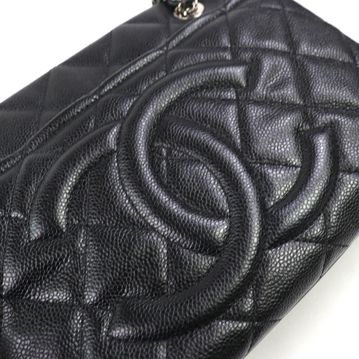 Excellent CHANEL Tote Bag COCO Mark Matrasse Chain black Caviar skin A67294