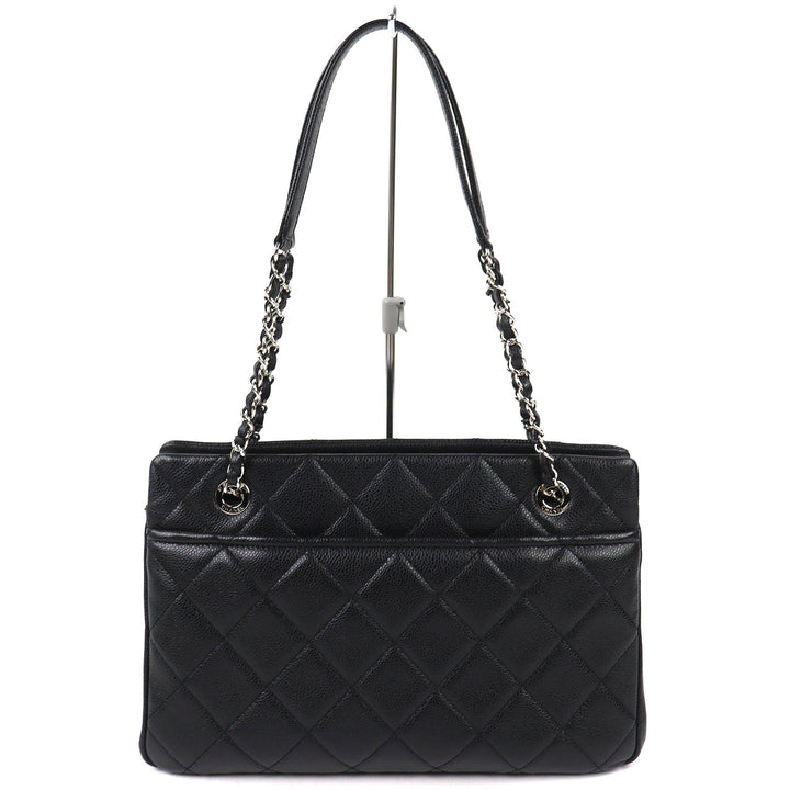 Excellent CHANEL Tote Bag COCO Mark Matrasse Chain black Caviar skin A67294