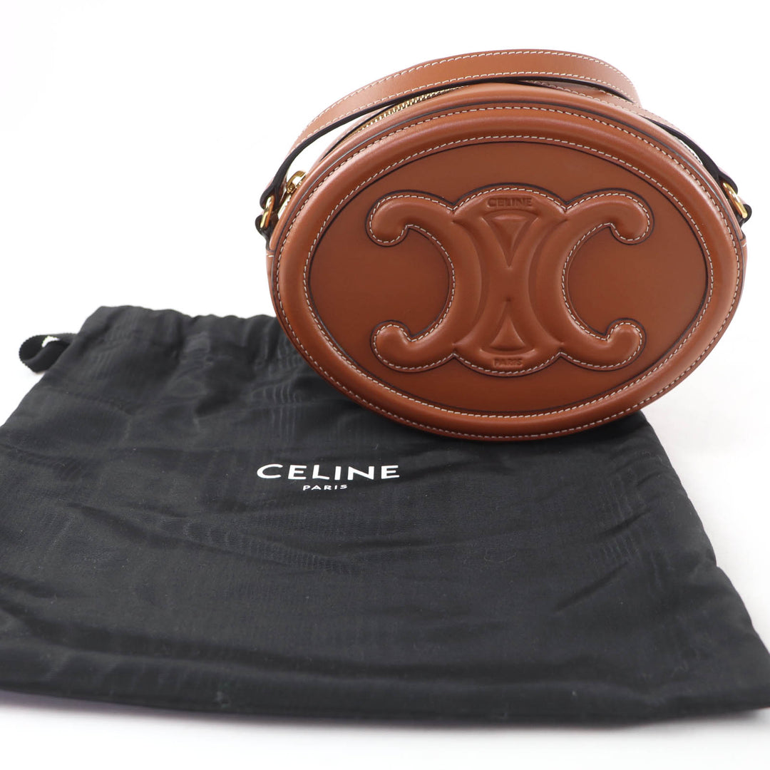 Great CELINE Shoulder Bag Cuill Triomphe Oval Purse Leather leather Women 19860