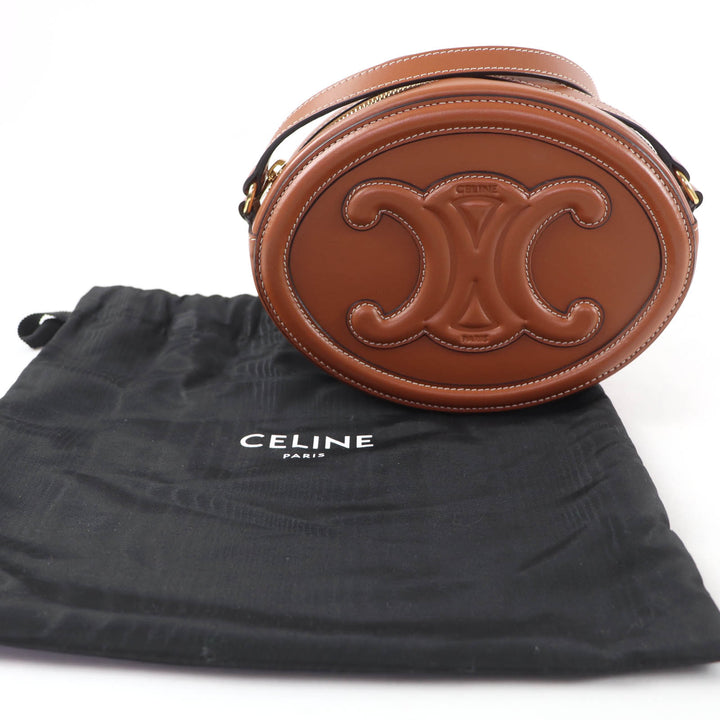 Great CELINE Shoulder Bag Cuill Triomphe Oval Purse Leather leather Women 19860