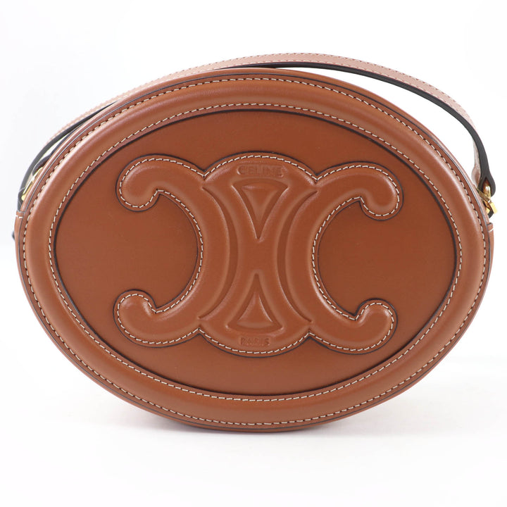 Great CELINE Shoulder Bag Cuill Triomphe Oval Purse Leather leather Women 19860