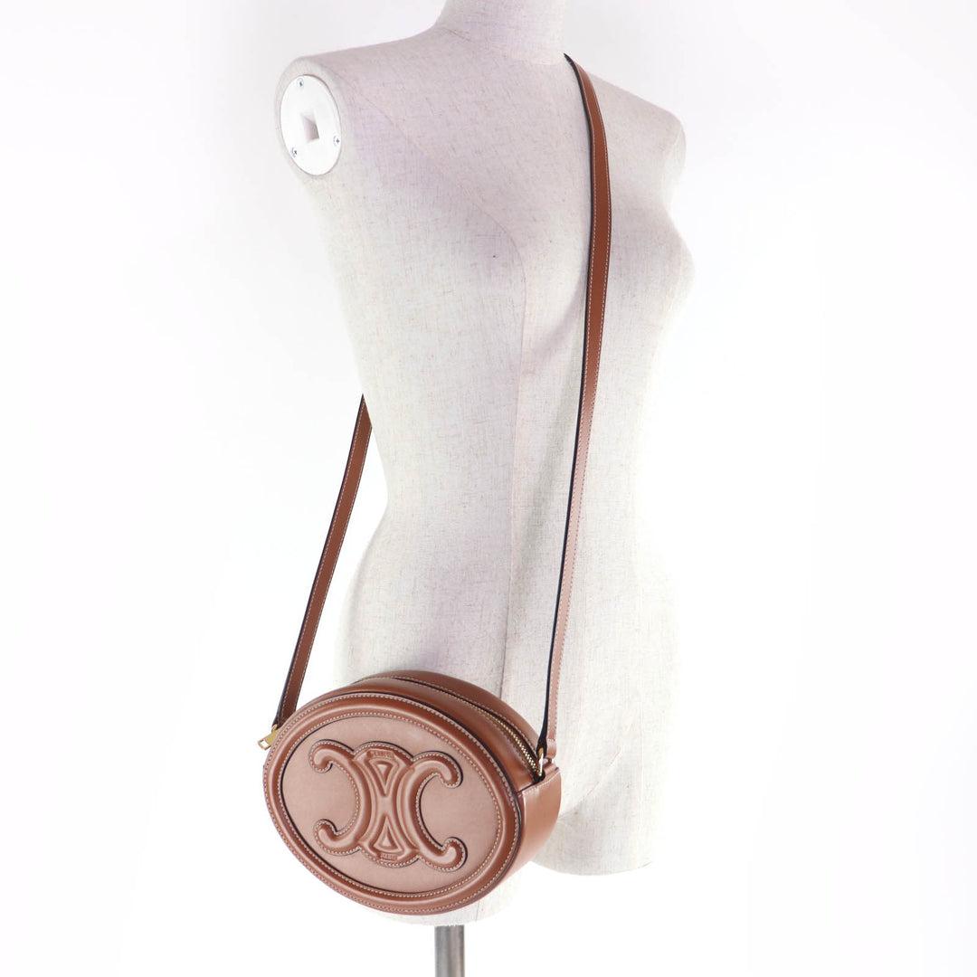 Great CELINE Shoulder Bag Cuill Triomphe Oval Purse Leather leather Women 19860