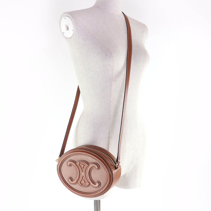 Great CELINE Shoulder Bag Cuill Triomphe Oval Purse Leather leather Women 19860
