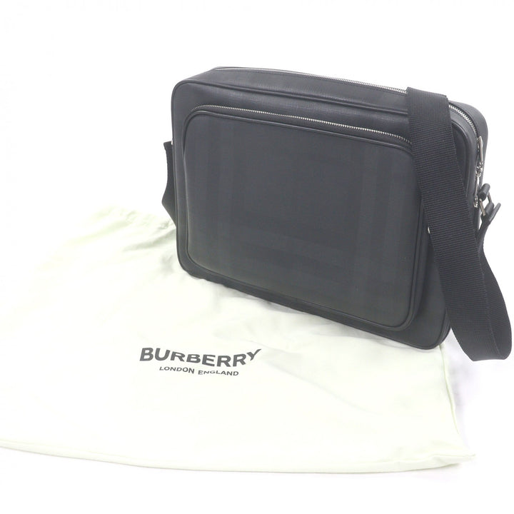 Excellent BURBERRY Shoulder Bag Check Pattern Messenger Bag black