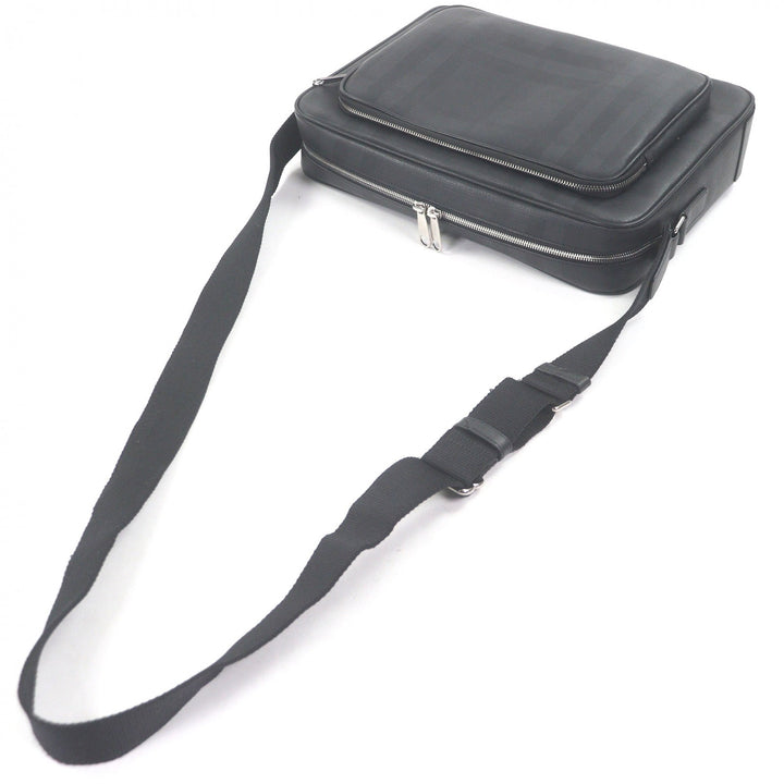 Excellent BURBERRY Shoulder Bag Check Pattern Messenger Bag black