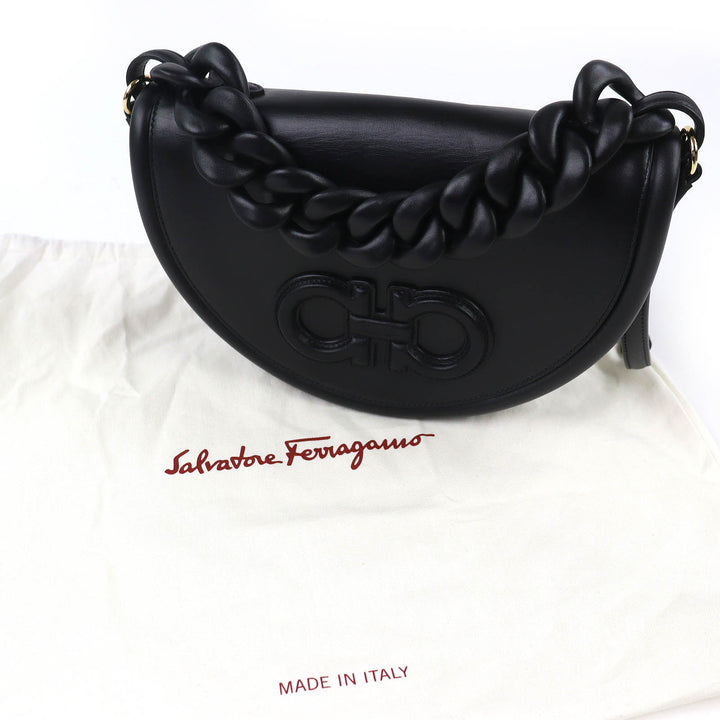 Great Salvatore Ferragamo Shoulder Bag AURA Gancini 2WAY Leather Handbag 212748