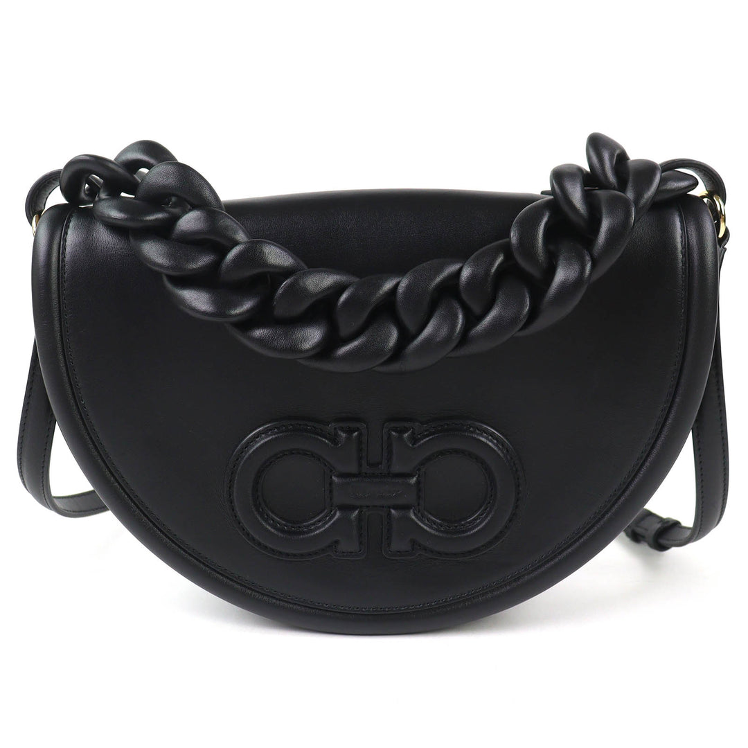 Great Salvatore Ferragamo Shoulder Bag AURA Gancini 2WAY Leather Handbag 212748